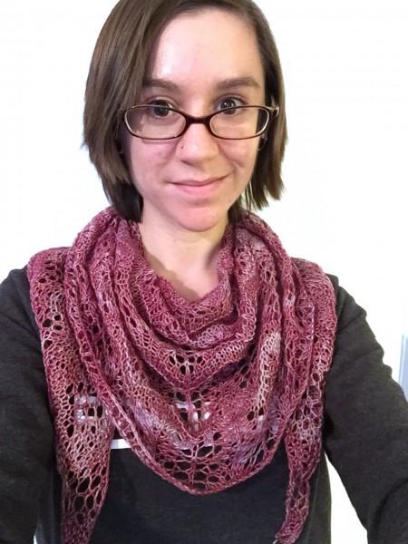 As You Wish knit wrap completed by Hannah at notyouraveragecrochet.com